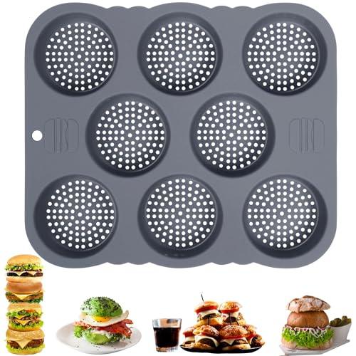 Chicrinum Hamburger Bun Pan, Non-Stick Food Grade Silicone Bread Loaf Pan, 8 Cavity Perforated Hamburger Bun Mold Baking Pan for Homemade Buns - CookCave