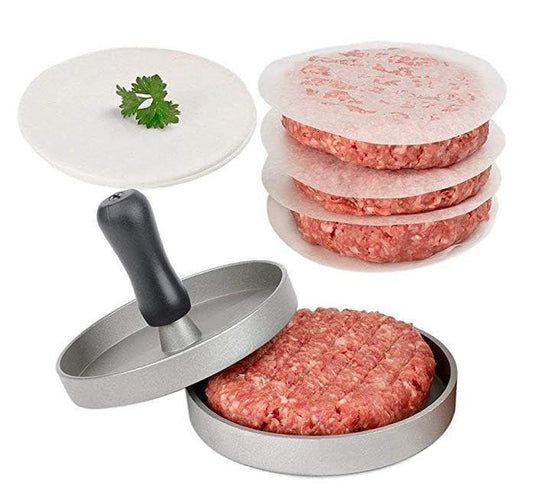 Hamburger Press Patty Maker Burger Press, Non-Stick Cast Iron Burger Smasher Mold with 100 Wax Patty Paper, Sausage Patties Patty Burger Maker for Outdoor Camping BBQ Grill - CookCave