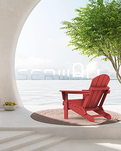 SERWALL Folding Adirondack Chair Weather Resistant for Patio - New Red - CookCave