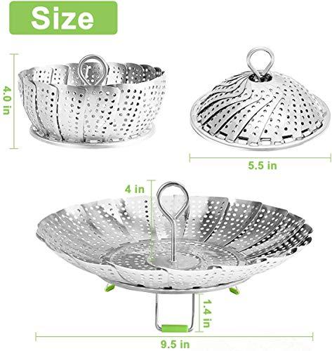 Stainless Steel Steamer Basket, Vegetable Steamer Basket for Instant Pot, Insert for Veggie/Seafood Cooking/Boiled Eggs with Safety Tool - Adjustable Sizes to fit Various Pots (5.1" to 9.5") - CookCave