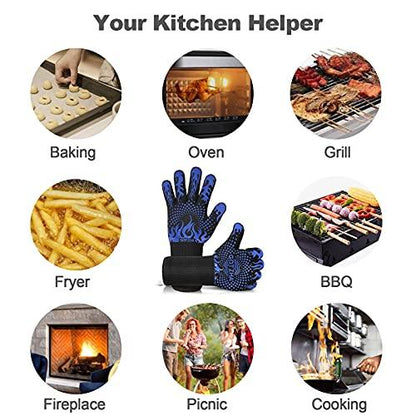 GOTZHA BBQ Gloves for Smoker, 1472℉ Extreme Heat Resistant Gloves, 14 Inch Silicone Non-Slip Grill Gloves with Extra Long Cuff, Safe Oven Gloves for Barbecue, Fryer, Baking, Outdoor Camping - CookCave