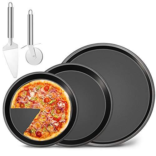 Senhuok Pizza Pan 3 Pack Round Pizza Board Carbon Steel Pizza Baking Pan Non-Stick Cake Pizza Crisper Server Tray Stand Pizza Stones Tools for Home Kitchen Oven Restaurant Bakeware Pizza Pan Sets - CookCave