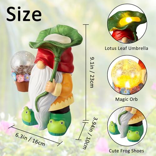 Grovind Garden Gnomes Decor Clearance, Solar Gnomes Statues Hold Magic Orb with LED Lights, Outdoor Gnome Statue with Frog Shoes Gnome Figurine for Patio Lawn Decorations Outside Gifts - CookCave