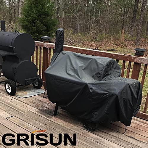 Grisun Grill Cover for Oklahoma Joe's Longhorn Offset Smoker, Anti-UV Waterproof Offset Smoker Cover for Oklahoma Joe's 13201747-50, Heavy-Duty 600 D Polyester, Black (70" L x 60" H x 40" W) - CookCave