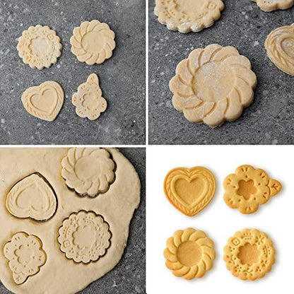 Cookie Stamps Set of 4, Cookie Press Mold, Decorating Supplies for DIY Baking, Cake, Pastry, Easy to Use-Flower Heart - CookCave