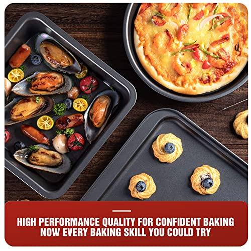 KITESSENSU Baking Pans Sets, Nonstick Bakeware Sets 7-Piece with Round/Square Cake Pan, Loaf Pan, Muffin Pan, Cookie Sheet, Roast Pan, Cooling Rack, Carbon Steel Bake Set - CookCave