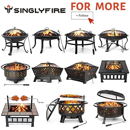 SINGLYFIRE 36 Inch Fire Pits for Outside Large Outdoor Wood Burning Crossweave firepit Heavy Duty Steel Bronze Bonfire Pit for Patio Backyard Garden with BBQ Grate,Spark Screen,Log Grate,Poker - CookCave