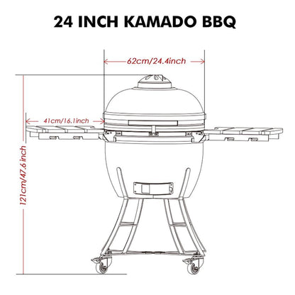 Kalamera 24” Ultimate Outdoor Ceramic Grill Kamado with Cart and Side-wings Black - CookCave