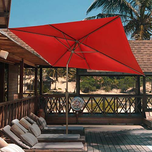 Ogrmar 6.5x10ft Patio Umbrella Rectangular Outdoor Table Umbrella with Crank & Push Button Tilt for Terrace, Backyard, Garden, Courtyard, Swimming Pool, Lawn (Dark Red) - CookCave