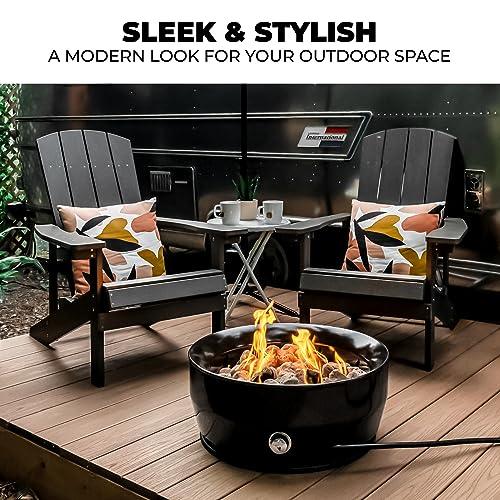 Outland Living Large Outdoor Propane Gas Fire Pit for Outside, 60,000 BTU/h, 24 inch with Lid - Modern Lake Country 800 Fire Bowl Firepit for Patio, Black - CookCave