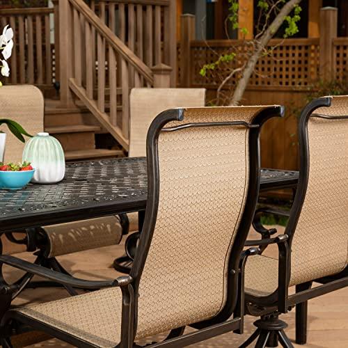 Hanover Brigantine 9-Piece Weather-Resistant Cast Aluminum Outdoor Dining Set for 8 with 60"x84" Rectangular Table and 8 Sling Swivel Rockers for Backyard, Patio, Deck, Porch, Pergola, Poolside - CookCave