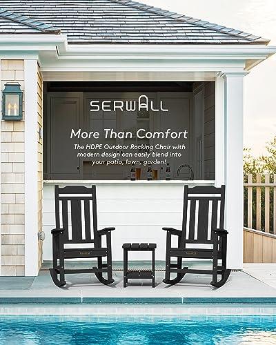 SERWALL Outdoor Rocking Chair, All Weather Resistant Patio Rocking Chair, HDPE Poly Rocking Chair for Adults, Heavy Duty Front Porch Rocker, Black - CookCave