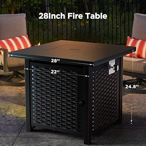 Ciays Propane Fire Pits 28 Inch Outdoor Gas Fire Pit, 50,000 BTU Steel Fire Table with Lid and Lava Rock, Add Warmth and Ambience to Gatherings and Parties On Patio Deck Garden Backyard, Black - CookCave