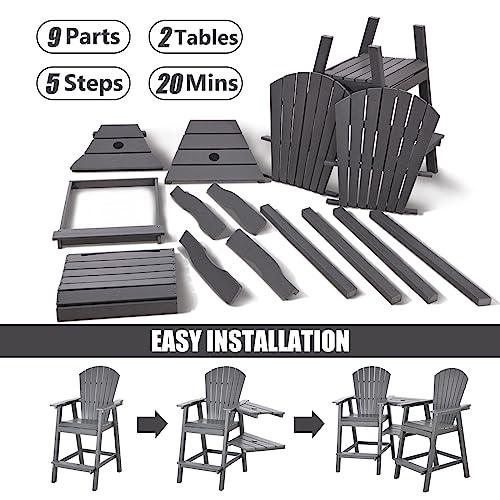 FOOWIN Tall Adirondack Chairs Set of 2，Recycled Poly Balcony Chair with Double Connecting Tray Patio Stools Weather Resistant for Outdoor Deck Lawn Pool Backyard (Double Connecting Tray, Grey) - CookCave