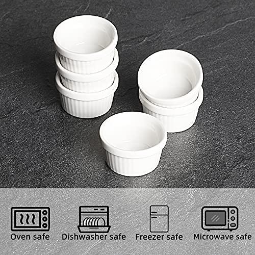 HAOTOP Mini Ramekins - 1 oz/30 ml Porcelain Souffle Dish, Small Dipping Sauce, Dessert Cups Set, Oven Safe, Set of 6 - CookCave