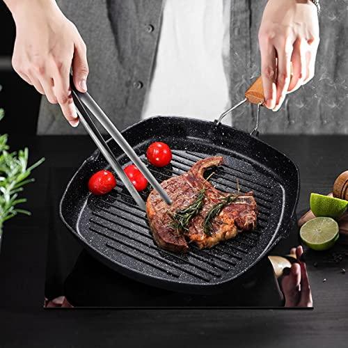 MasonOL20 Non-stick Grill Pan with Folding Handle for Meat, Fish and Vegetables For All Heat Sources 24cm/9.4IN for Stove Tops, Induction, Black - CookCave