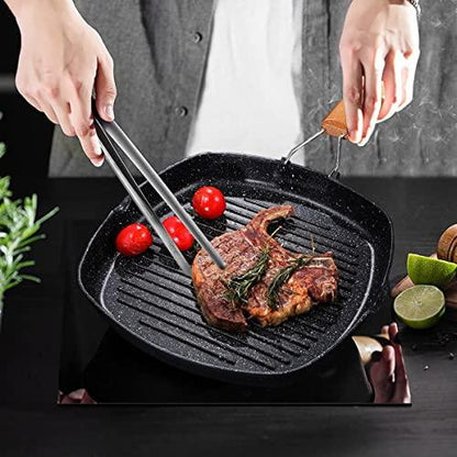 MasonOL20 Non-stick Grill Pan with Folding Handle for Meat, Fish and Vegetables For All Heat Sources 24cm/9.4IN for Stove Tops, Induction, Black - CookCave