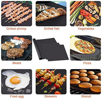 IMAGE BBQ Grill Mat Set of 3, one Large 16" x71”, 2 pcs 16"x13", 100% Non-Stick Grill Mats for Outdoor Grill, Reusable, Heat Resistant, PFOA Free for Gas Grill, Charcoal, Electric Grill and Oven - CookCave