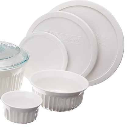CorningWare French White 10-Pc Ceramic Bakeware Set with Lids, Chip and Crack Resistant Stoneware Baking Dish, Microwave, Dishwasher, Oven, Freezer and Fridge Safe - CookCave