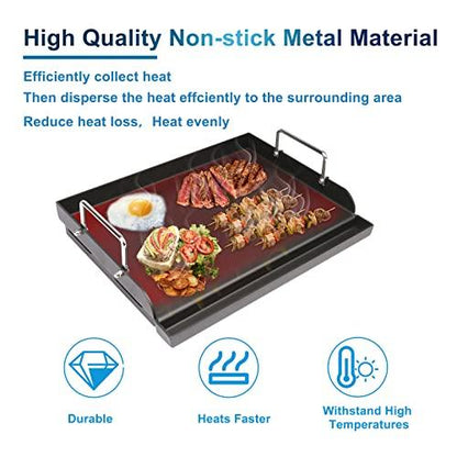 Uniflasy Nonstick Coating Cooking Griddle for Gas Grill, 25"x16” Universal Griddle Plate Insert for Gas Stove/Charcoal/Electric/Gas Grill Large Flat Griddle Top Plate for Camping Tailgating Grilling - CookCave