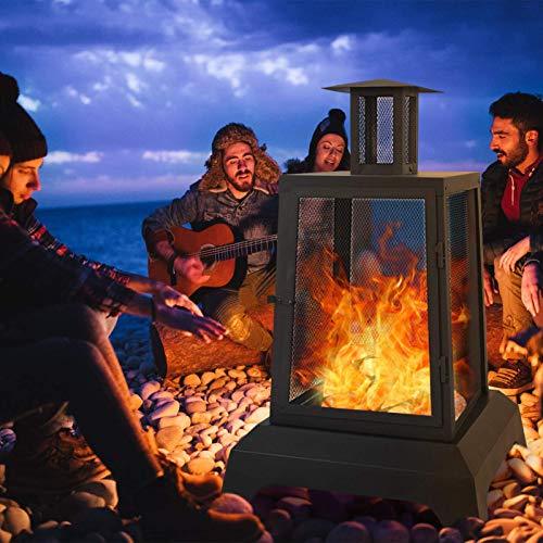 Large Fire Pit Steel Wood Burning Outdoor Fireplace Tower 44" High Big Patio Firepits with Mesh Screen Cover, for Backyard, Garden, Beach, Camping - CookCave