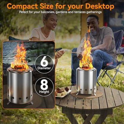 QVCQ Tabletop Fire Pit, Low Smoke Camping Stove, Pellets or Wood Burning Firepit for Outdoor &Patio, Small Table Top Firepit with Stands, Removable Ash Pan, Portable Travel Bag, 2 Smores Sticks - CookCave