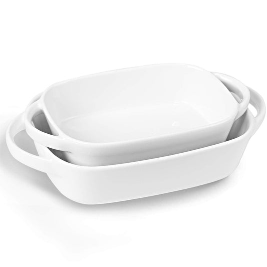 Ceramic 1.1/0.6 Quart Baking Dish Set of 2, 6.1"x8.7", 5.1"x 7.5" (White, 2 Piece Assortment) - CookCave