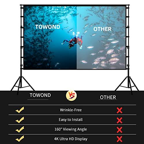 Projector Screen and Stand,Towond 150 inch Indoor Outdoor Projection Screen, Portable 16:9 4K HD Rear Front Movie Screen with Carry Bag Wrinkle-Free Design for Home Theater Backyard Cinema - CookCave