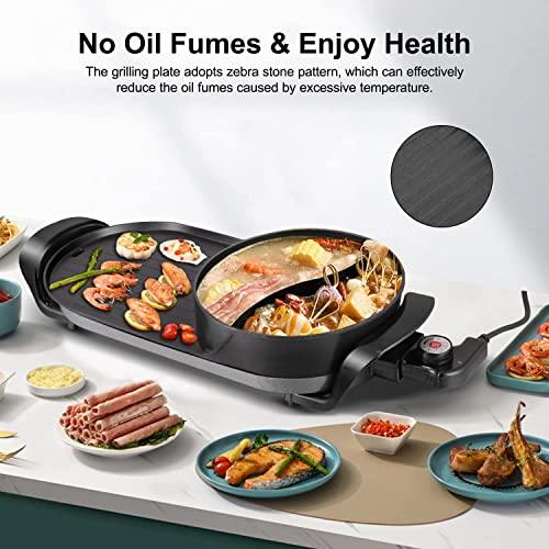 Hot pot with Grill 2 in 1 Electric BBQ Grill Shabupot 2200W Non-Stick Korean Barbecue Grill Indoor for 2-12 People Independent Dual Temperature Control 110V(27 Inch) - CookCave