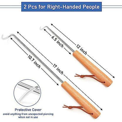 Pigtail Food Flipper 2Pcs, HaSteeL 12 & 17 Inch Meat Turner Hook, Stainless Steel Pig Tail Flipper Hook With Wooden Handle, Grill Accessories for BBQ Grilling Griddle Kitchen Cooking - Right Handed - CookCave