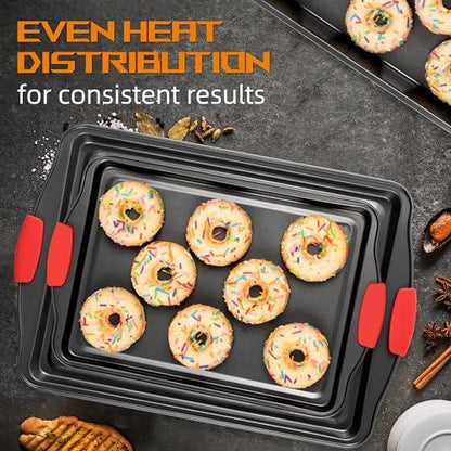 Baking Pans Set, 15 Piece Premium Baking Set, Nonstick Bakeware Sets BPA Free, Cookie Sheets for Baking Nonstick Set, Steel Baking Sheets for Oven with Muffin Pan, Cake Pan & Kitchen Utensils - Black - CookCave