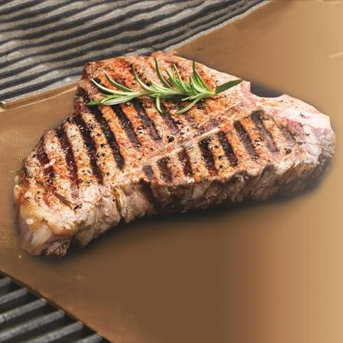 VALWORD Copper Grill and Bake Mats (Set of 2), Nonstick BBQ Grill Mat 15.75 x 13, Reusable & Heavy Duty Under Grill Mat, Easy to Clean, Works for Gas, Charcoal, Electric Grill - CookCave