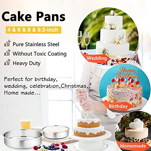 P&P CHEF 153Pcs Cake Baking Pan Set Decorating Supplies Kit, Stainless Steel 4/6/8/9.5 Inch Cake Pans with Icing Tips Tools, Parchment Papers, Whisk, Egg Separator, Muffin Cups, Measuring Spoon - CookCave