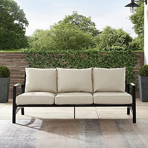 Crosley Furniture KO60027BZ-OL Kaplan Outdoor Metal Sofa, Oiled Bronze with Oatmeal Cushions - CookCave