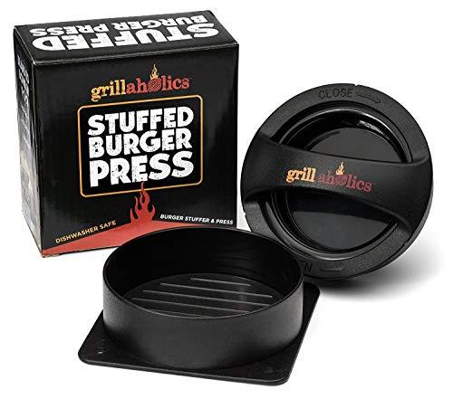 Grillaholics Stuffed Burger Press and Recipe eBook - Extended Warranty - Hamburger Patty Maker for Grilling - BBQ Grill Accessories - CookCave