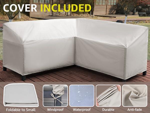 NATURAL EXPRESSIONS 6 Pieces Patio Furniture Sets, Metal Outdoor Sectional Furniture L Shape Patio Conversation Sets Metal Table,Large Waterproof Cover, 6.5" Soft Olefin Cushions - CookCave