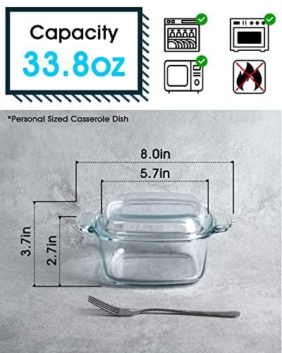 NUTRIUPS 1L Glass Casserole Dish for Oven with Lid Square Casserole Dish with Lid, Mini Glass Casserole Cookware Small Casserole Dish - CookCave