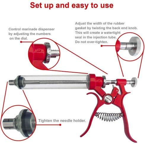 Hold Your Horses BBQ Marinade Meat Injector Gun Kit with CASE, Cleaning Brushes, 2 oz Large Capacity Barrel and 4 Professional Commercial Grade Stainless Needles - CookCave