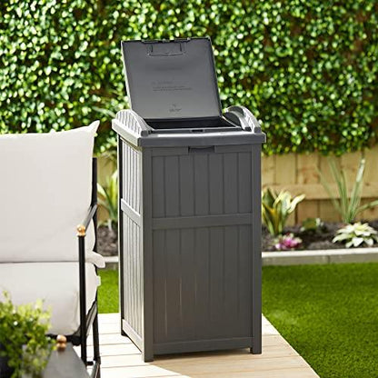 Suncast 30 Gallon Durable Hideaway Patio Garbage Cans Container for Outdoor with Solid Bottom Panel and Latching Lid, Pack of 2, Cyberspace - CookCave