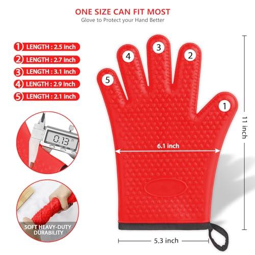 BBQ Gloves, Silicone Oven Mitts - Premium Grilling Gloves, Heat Resistant Gloves Handle Hot Food Right on Grill Fryer & Pit, Non-Slip Waterproof Kitchen Gloves for Barbecue, Cooking, Baking, Smoker - CookCave