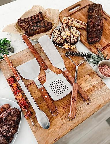 Küchenprofi TEXAS Heavy-Duty Stainless Steel/Rosewood Heavy-Duty BBQ Grilling Tongs, 19" - CookCave