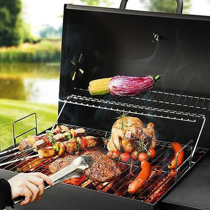 Charcoal Grills Outdoor BBQ Grill, Barrel Charcoal Grill with Side Table, with Nearly 500 Sq.In. Cooking Grid Area, Outdoor Backyard Camping Picnics, Patio and Parties, Black by DNKMOR - CookCave