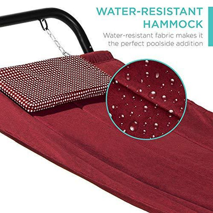 Best Choice Products Outdoor Hammock Bed with Stand for Patio, Backyard, Garden, Poolside w/Weather-Resistant Polyester, 500LB Weight Capacity, Pillow, Storage Pockets - Red - CookCave
