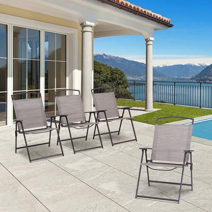 Crestlive Products Set of 4 Patio Folding Chairs 4-Pack Dining Chairs Outdoor Portable Sling with Armrest for Camping, Beach, Garden, Pool, Backyard, Deck (Beige) - CookCave