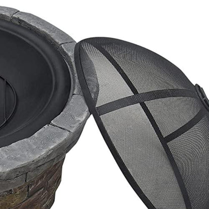 Teamson Home Round Stone Look Steel Outdoor Fire Pit Outside Wood Burning Firepit Bonfire with Spark Screen, Firebowl, Poker, Charcoal Grill for Patio Garden Backyard BBQ, 27 Inch, Dark Gray/Brown - CookCave