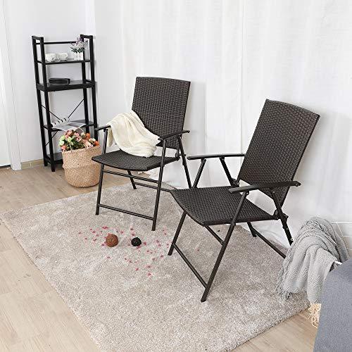 PHI VILLA Rattan Patio Dining Chairs Set of 2,Outdoor Wicker Sling Chairs,Foldable Patio Dining Chairs for Garden,Backyard, Lawn, Porch, Poolside and Balcony,2 Packs - CookCave