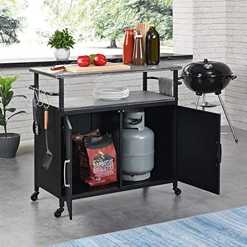 FirsTime & Co. New & Improved Black Davidson Outdoor Grilling Kitchen Cart Island, Portable Patio Table, Metal Food Prep Worktable, 31.5 in. x 35.25 in. - CookCave