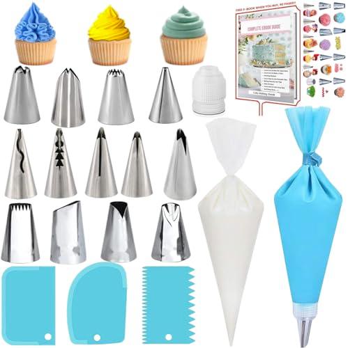 Piping Bags and Tips Set for Beginners, Cake Decorating Supplies Kit for Baking with Pastry Bags and Tips, Icing Tips, Couplers,Silicone Ties,Cake Decorating Tools for Cupcake Cookies Decoration - CookCave