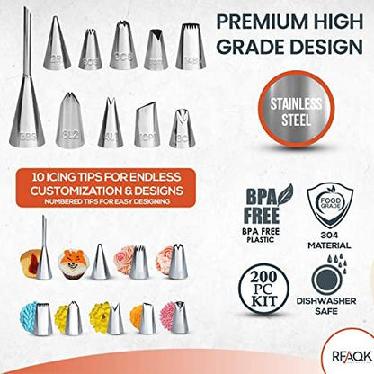 RFAQK 50PCs Cake Turntable Set -12" Aluminum Revolving Stand- Professional Cake Leveler / Decorating Supplies Kit with Straight & Offset Spatula-Numbered Icing Tips & Bags - CookCave