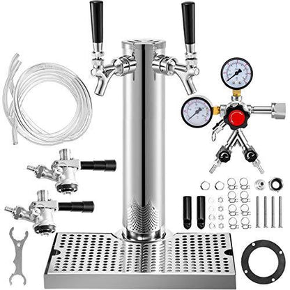 VEVOR Kegerator Tower Kit, Double Tap Beer Conversion Kit, No Tank Keg Conversion Kit, Stainless Steel Keg Tower, Deluxe Kegarator Beer Conversion With Dual Gauge Regulator & D-System Keg Coupler - CookCave